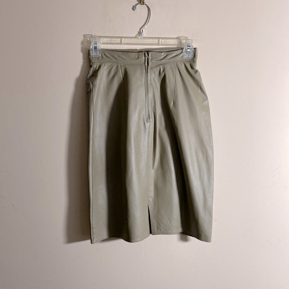 Vintage Pia Rucci Pale Olive Green Leather Skirt